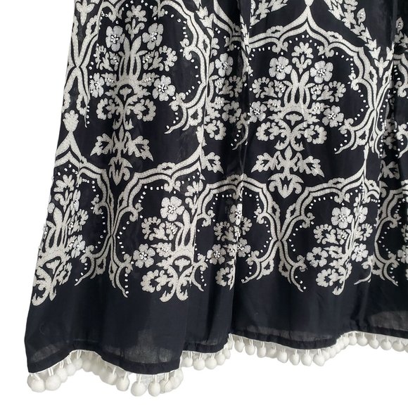 Loft NWT Size 12 Skirt Cotton Pleated A-line Beaded Pom Pom Hem Lined Midi Black - Picture 5 of 13